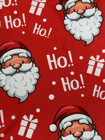 Plus Size Christmas Casual Jumpsuit, Women's Plus Santa Claus & Letter Print V Neck Wide Leg Cami Jumpsuit With Pockets