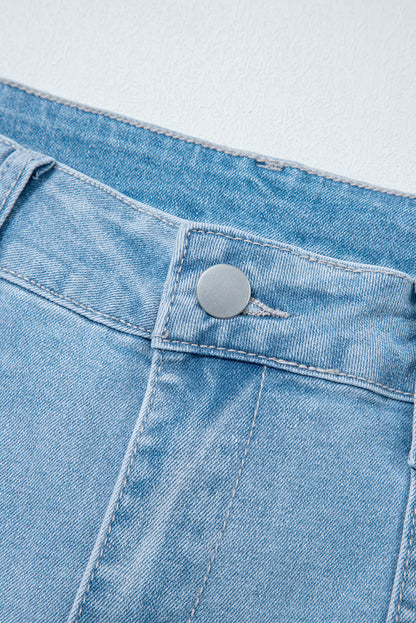 Beau Blue High Rise Barrel Relaxed Patch Pocket Jeans