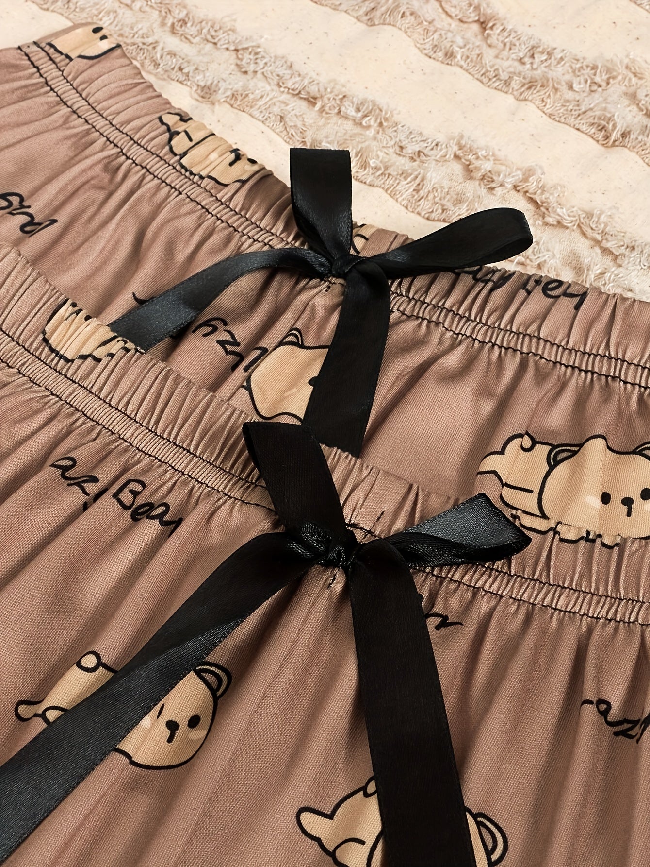 Adorable Bear & Letter Print Pajama Set - Soft, Relaxed Fit, Round Neck, Backless Crop Cami Top, Shorts & Pants, Comfortable Sleepwear for Women - Cute, Cozy, and Stylish Nightwear