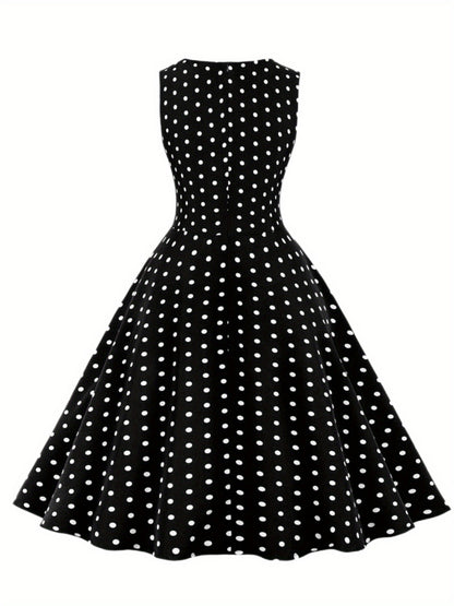 Women's Chic Sleeveless Polka Dot Dress - Vintage-Inspired Summer Sundress With Breathable Fabric, Perfect for Vacation Parties & Spring/Summer Celebrations