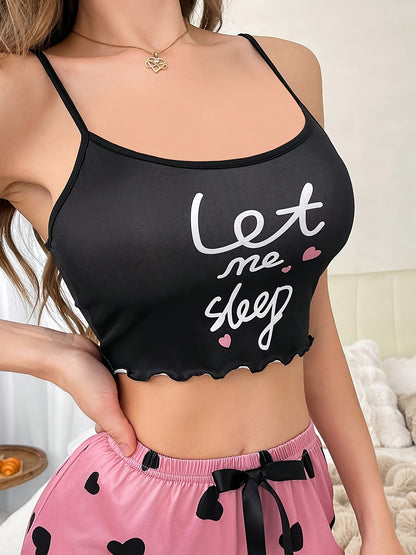 Women'S Black "Let Me Sleep" Strapless Tank Top with Heart Print - Elegant Lace Trim, Perfect for Casual or Intimate Attire, Sleepwear|Elegant Strapless Top|Lace Trim Top, Sleepwear