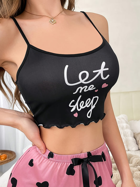 Women'S Black "Let Me Sleep" Strapless Tank Top with Heart Print - Elegant Lace Trim, Perfect for Casual or Intimate Attire, Sleepwear|Elegant Strapless Top|Lace Trim Top, Sleepwear