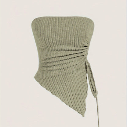 Siamese Cat Print Women's Drawstring Off-Shoulder Asymmetrical Hem Tank Top