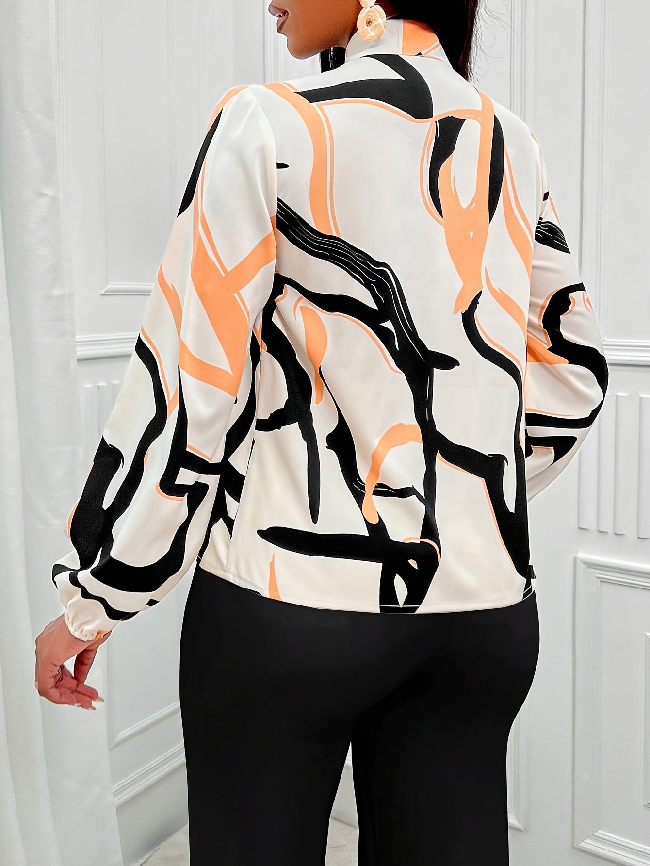 Charming Floral Print Tie Neck Blouse - Fashionable Long Sleeve for Spring & Fall - All-Season Elegance - Womens Wardrobe Staple