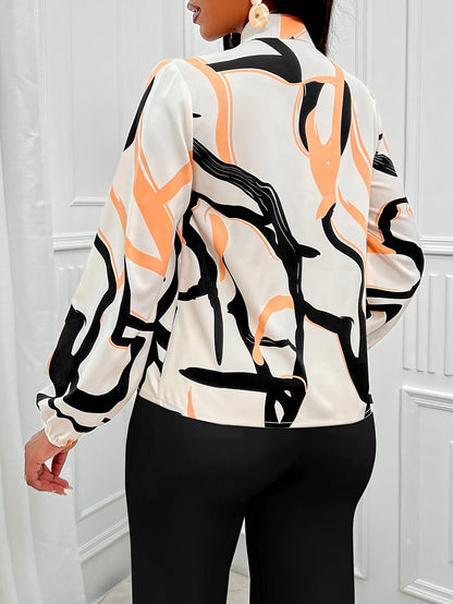 Charming Floral Print Tie Neck Blouse - Fashionable Long Sleeve for Spring & Fall - All-Season Elegance - Womens Wardrobe Staple