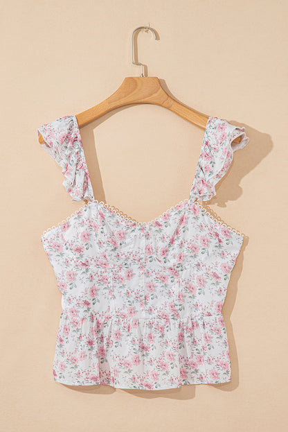 Pink Floral Flutter Peplum Tank Top