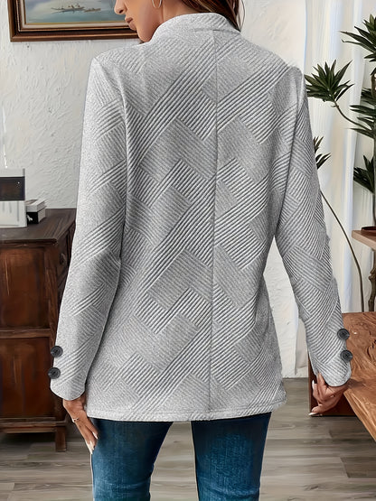Women's Casual Solid Color Double-Breasted Long Sleeve Jacket with Pockets, Polyester Knit Fabric, Open Front Collar - All Seasons, Allseason Jacket | Doublebreasted Jacket | Stylish Jacket