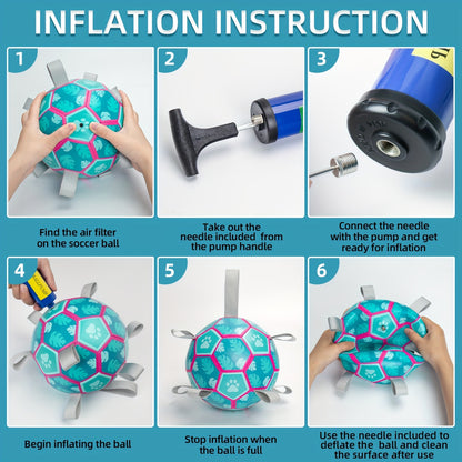 Pet Dog Toy with Built-in Rope and Inflatable Football for Interactive Dog Toy, Indoor and Outdoor Dog Toy, Lake Blue Dog Football Suitable for Large, Medium and Small Dogs