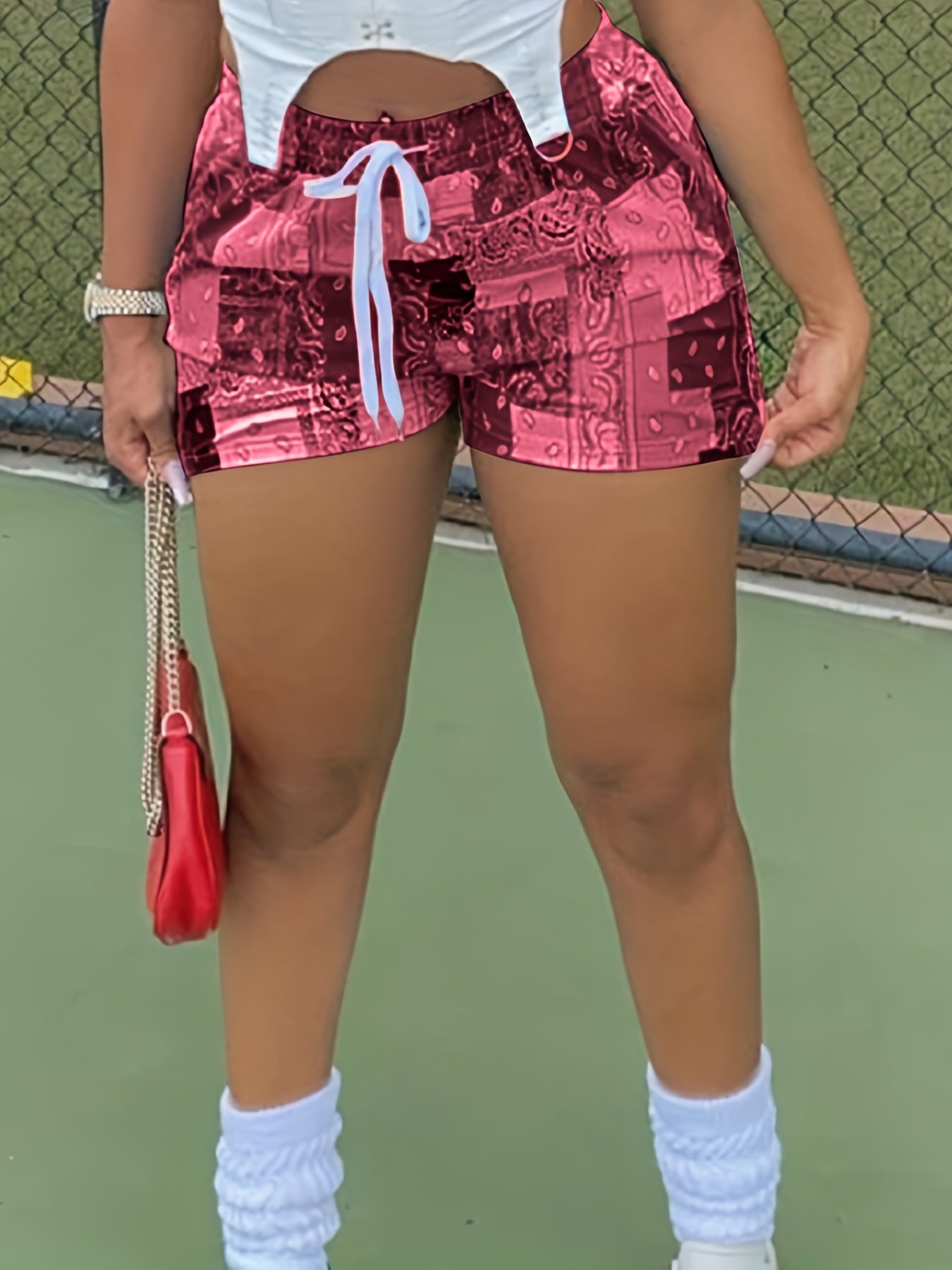 Vibrant All-Over Print Boho Paisley Shorts - Non-Stretch, Regular Fit, Polyester Knit Fabric, Sexy Summer Shorts for Women - Casual, Comfy, and Chic Drawstring Shorts for Spring and Summer Season