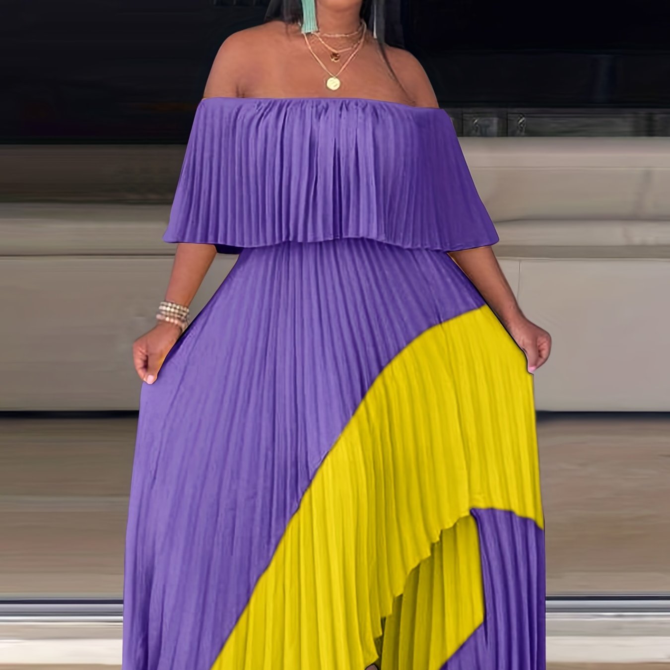 Flattering Pleated Off Shoulder Maxi Dress - Alluring Asymmetrical Hem for Glamorous Parties - Fashion-Forward Womens Formal Wear