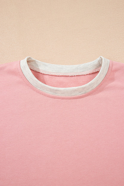 Light Pink 2pcs Color Block Pullover Loose Pant Set