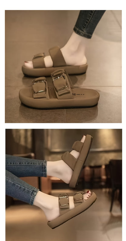 [New Style Thick Sole Slippers] New Style Thick Sole Slippers - Anti-slip Beach Slippers for Pregnant Women in Summer 2024 - Cool High-end One-Word Slippers