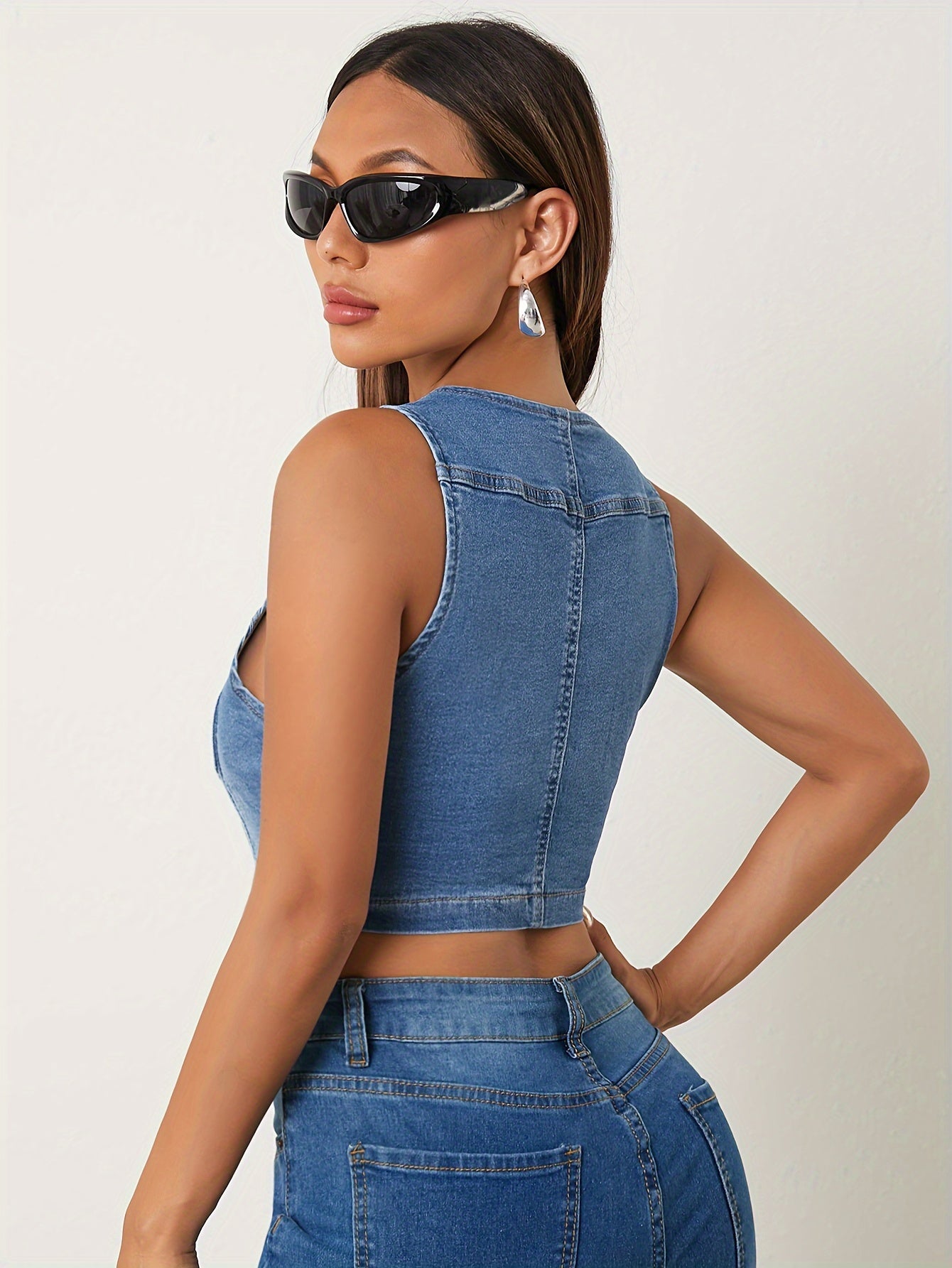 Stylish Sleeveless Denim Jacket Vest - Women's Clothing - Fashionable Streetwear, Button Closure, Washed Blue, Sexy, Summer Wear, Casual Outing, Versatile, Chic, and Trendy