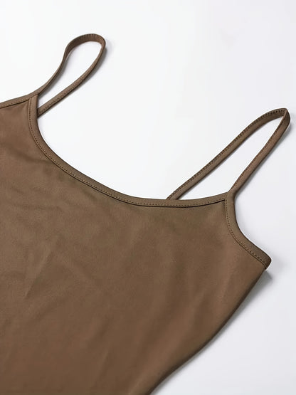 Elegant Solid Slip Lounge Dresses, Scoop Neck Bodycon Maxi Mermaid Dress, Women's Loungewear & Dresses