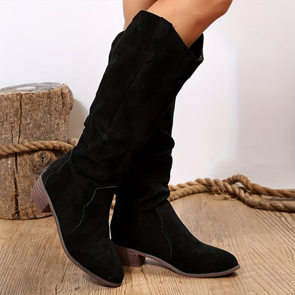 Women's Vintage Western Cowboy Boots - Knee-High Pull-On Boots with Chunky Heels, Slip-Resistant PU Outsole - Western Booties for Women, Country Western Events & Everyday Outfits - by Ylxhoa, Cowboy Accessories, Casual Wear,