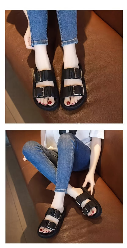 [New Style Thick Sole Slippers] New Style Thick Sole Slippers - Anti-slip Beach Slippers for Pregnant Women in Summer 2024 - Cool High-end One-Word Slippers