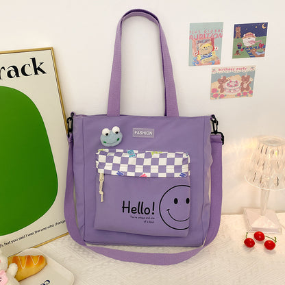 Summer New Composite Cloth Shoulder Bag Students Class Large-Capacity Canvas Bag Korean Version Of The Cartoon Simple Canvas Bag
