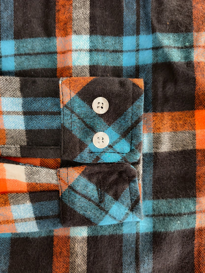 Women's Sexy Retro Slim Fit Long Sleeve Shirt - Blue & Orange Plaid Button-Up with Chest Pockets, Classic Collar, Machine Washable for Spring/Fall/Summer Casual & Office Wear, Seasonal Fashion Top | Durable Fabric Blouse