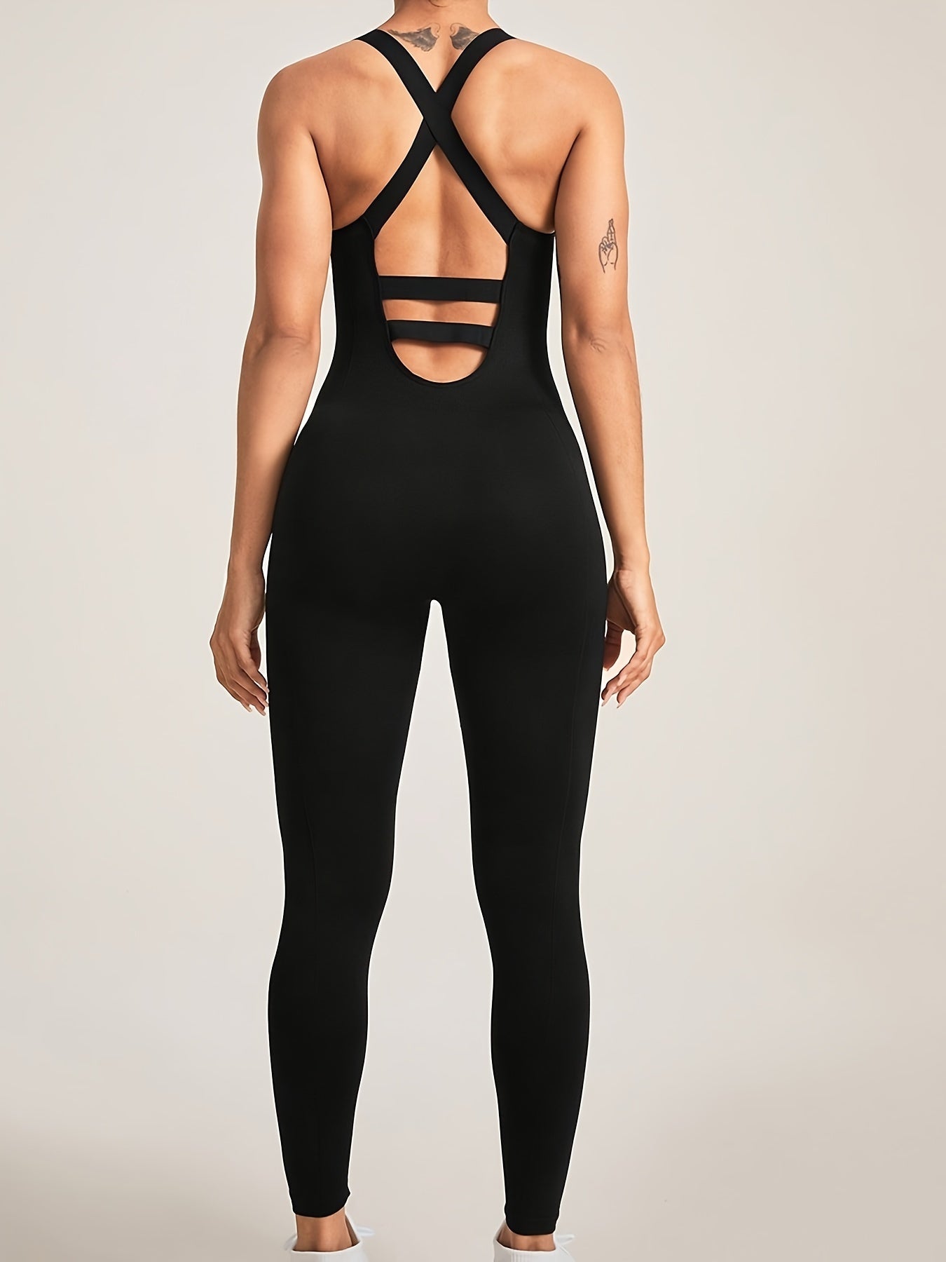 LT525 Womens Seamless Bodysuit - Sculpting Slimming Jumpsuit for Fitness, Yoga & Gym - Stretchable, Comfortable Activewear with Fashionable Cross-Back Design and Short Sleeves