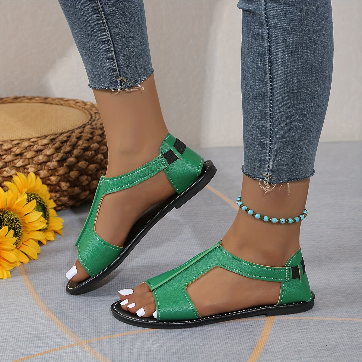 Women's D'Orsay Flat Sandals, Casual Peep Toe Summer Shoes, Lightweight Outdoor Beach Sandals