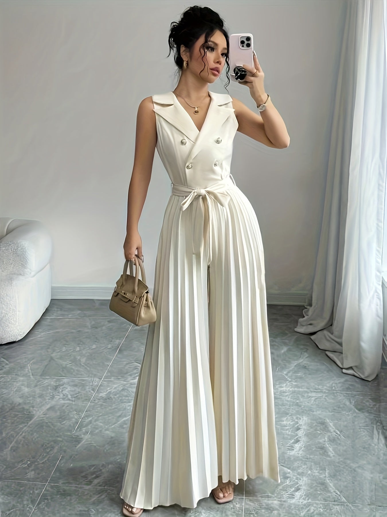 Double-Breasted Pleated Jumpsuit (Horizontal Orientation) YY1225006