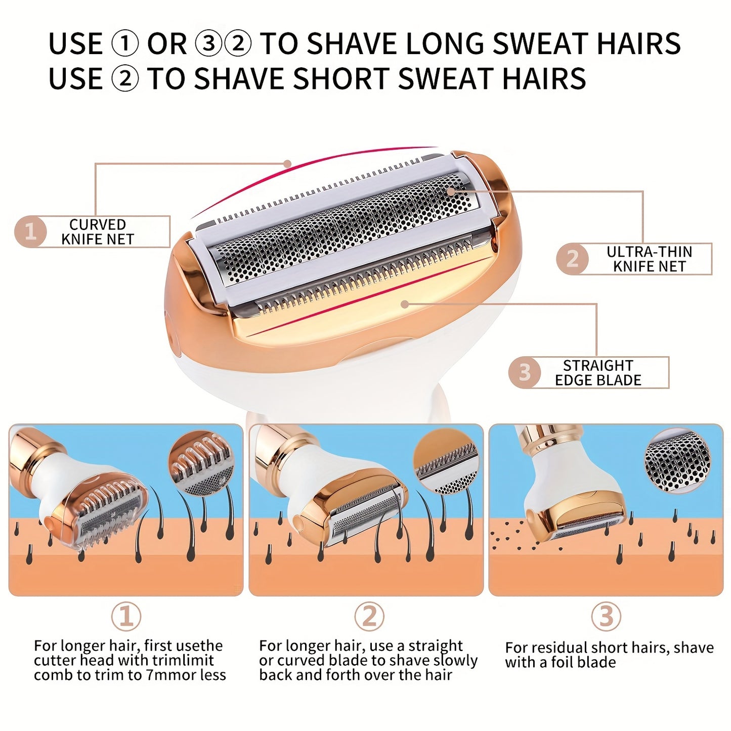 4-in-1 Women's Electric Razor - Wet & Dry Hair Remover For Pubic Hair, Eyebrow, Nose, Face, Legs, Underarms - Portable Bikini Trimmer - Rechargeable & Cordless - Gentle & Effective Hair Shaving