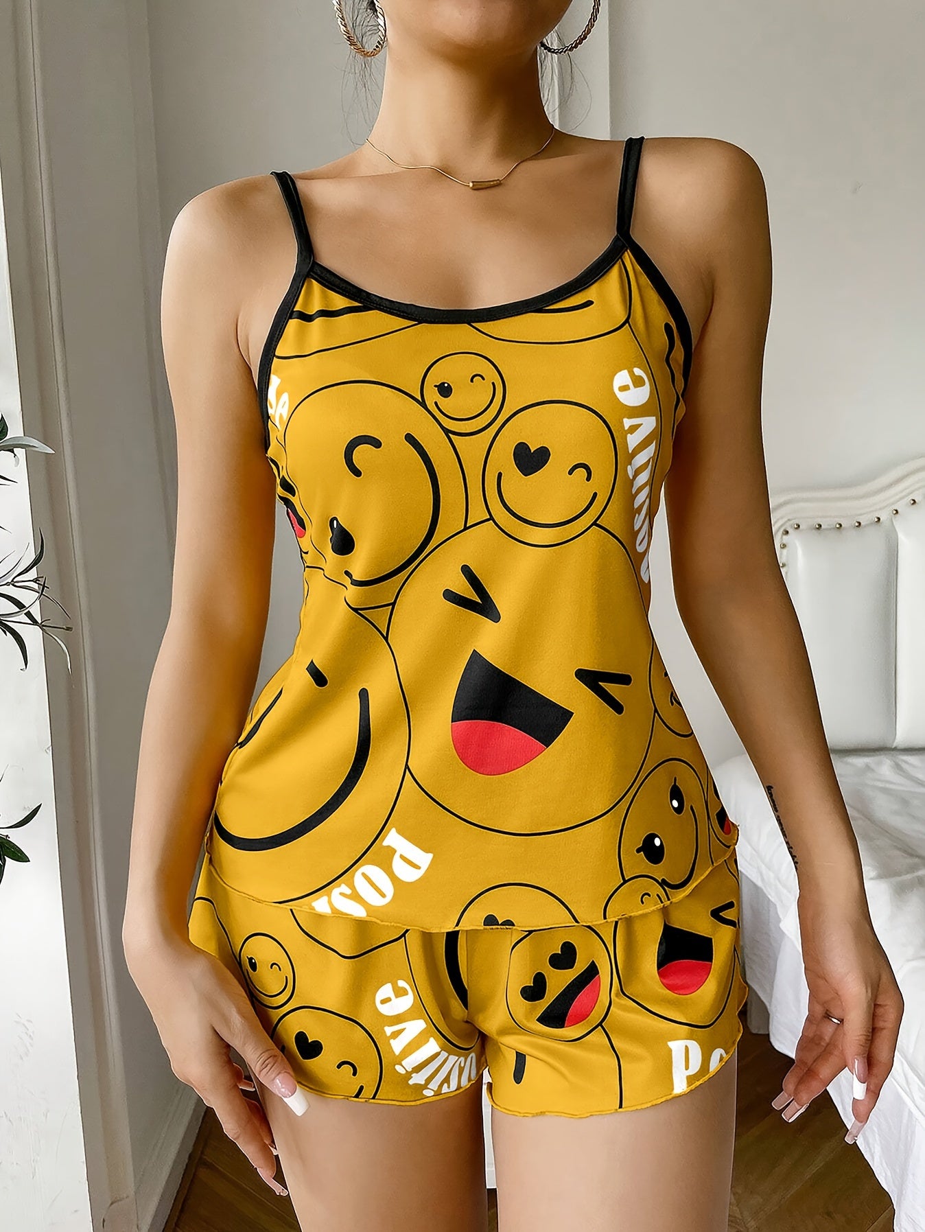 [Cute Pajama Set] Super Cute Printed Pajama Set | A Whimsical Featuring Elastic Waistband Shorts And a Comfortable Loose Top, Perfect for a Delightful And Restful Sleep