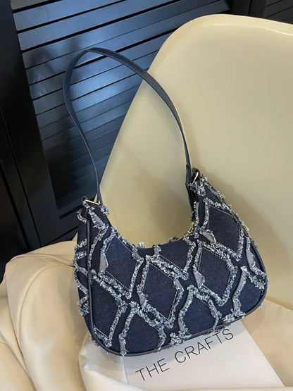 Raw Edge Cloth Shoulder Bag