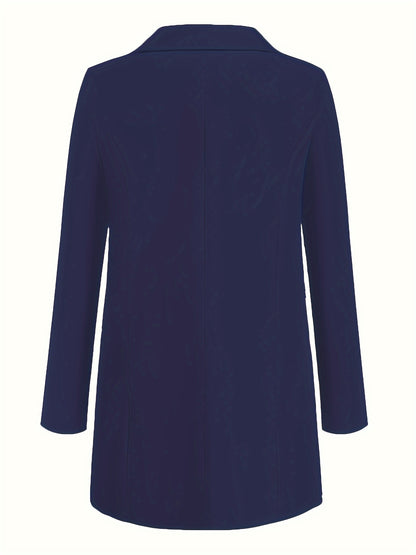 Stylish Blue Open Front Blazer for Women - Slim Fit, Long Sleeve, Casual Office & Work Jacket with Pockets, Lightweight Polyester, Machine Washable, Spring/Summer/Fall Wear, Casual Office Wear | Slim Fit Jacket | Glossy Finis