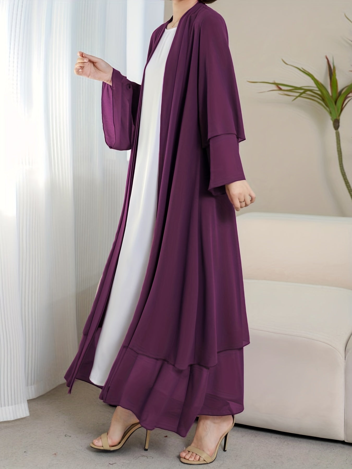Ramadan Islamic Modest Dress Without Hijab, Long Sleeve Open Front Casual Modest Muslim Dress, Women's Clothing