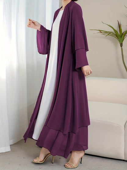 Ramadan Islamic Modest Dress Without Hijab, Long Sleeve Open Front Casual Modest Muslim Dress, Women's Clothing