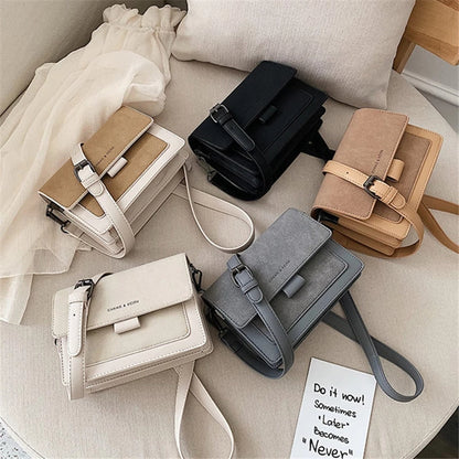 Two Tone Crossbody Bag, Mini Square Flap Purse, Women's Faux Leather Shoulder Bag (7.5*5.9*2.95) Inch