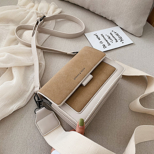 Two Tone Crossbody Bag, Mini Square Flap Purse, Women's Faux Leather Shoulder Bag (7.5*5.9*2.95) Inch