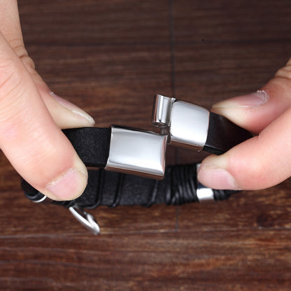 Luxurious Multicolor Cross Design Stainless Steel Men's PU Leather Bracelet - Adjustable 19/21/23cm Length, Stylish, Water Resistant, Durable, Perfect for Formal Occasions, Christmas Gifts, Father's Day Gift, Anniversary Pres