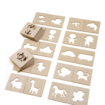 20pcs Wooden Drawing Stencils Kit, Drawing Board Toys Coloring Puzzle Arts Crafts Set, Educational Toys halloween christmas gift