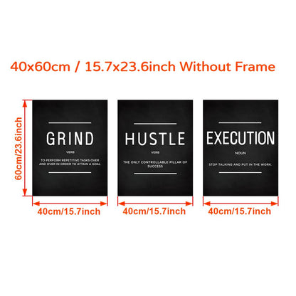 3pcs/set Grind Hustle Execution Quotes Canvas Wall Art - Motivational Gifts for Friends, Entrepreneurs, and Home Office Decor - Inspirational Posters with No Frames