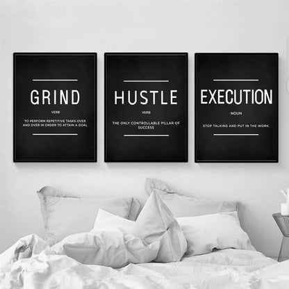 3pcs/set Grind Hustle Execution Quotes Canvas Wall Art - Motivational Gifts for Friends, Entrepreneurs, and Home Office Decor - Inspirational Posters with No Frames