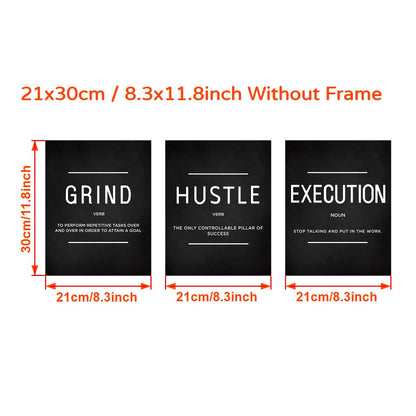 3pcs/set Grind Hustle Execution Quotes Canvas Wall Art - Motivational Gifts for Friends, Entrepreneurs, and Home Office Decor - Inspirational Posters with No Frames