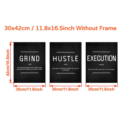 3pcs/set Grind Hustle Execution Quotes Canvas Wall Art - Motivational Gifts for Friends, Entrepreneurs, and Home Office Decor - Inspirational Posters with No Frames