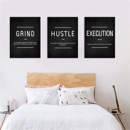3pcs/set Grind Hustle Execution Quotes Canvas Wall Art - Motivational Gifts for Friends, Entrepreneurs, and Home Office Decor - Inspirational Posters with No Frames
