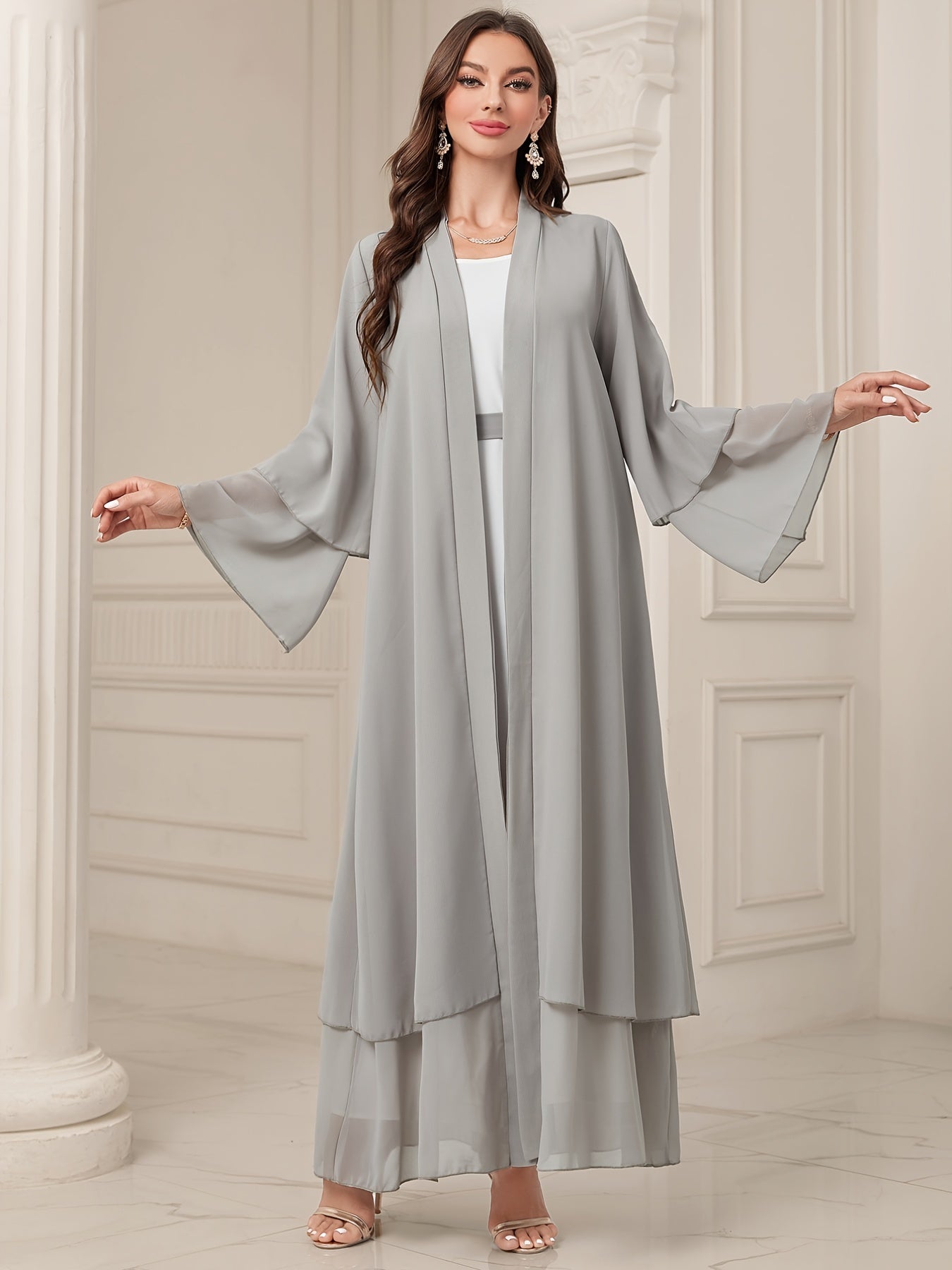 Ramadan Islamic Modest Dress Without Hijab, Long Sleeve Open Front Casual Modest Muslim Dress, Women's Clothing