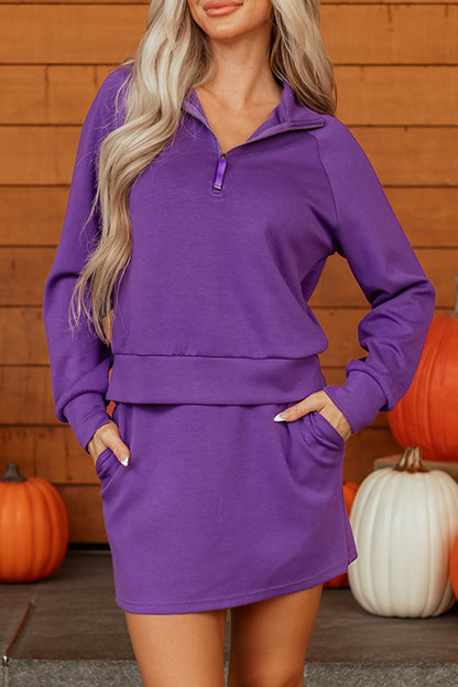 Wisteria Half Zip Sporty Pullover Mini Skirt 2pcs Outfit