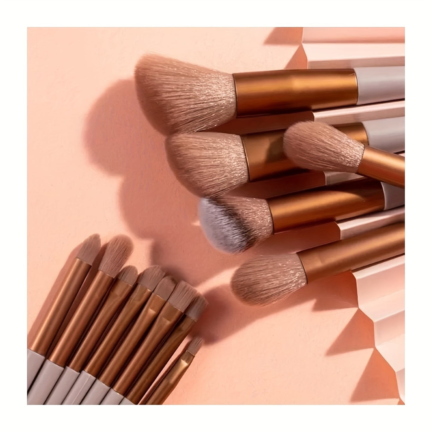 Luxurious 13pcs Golden Makeup Brush Set Includes Perfect Soft Pouch - Premium Pinkish Hue Cosmetic Implements with High-Quality Fibers for Flawless Application, Portable Case