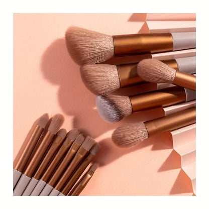 Luxurious 13pcs Golden Makeup Brush Set Includes Perfect Soft Pouch - Premium Pinkish Hue Cosmetic Implements with High-Quality Fibers for Flawless Application, Portable Case