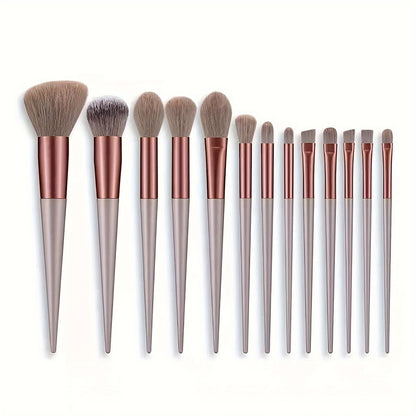 Luxurious 13pcs Golden Makeup Brush Set Includes Perfect Soft Pouch - Premium Pinkish Hue Cosmetic Implements with High-Quality Fibers for Flawless Application, Portable Case