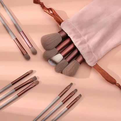 Luxurious 13pcs Golden Makeup Brush Set Includes Perfect Soft Pouch - Premium Pinkish Hue Cosmetic Implements with High-Quality Fibers for Flawless Application, Portable Case