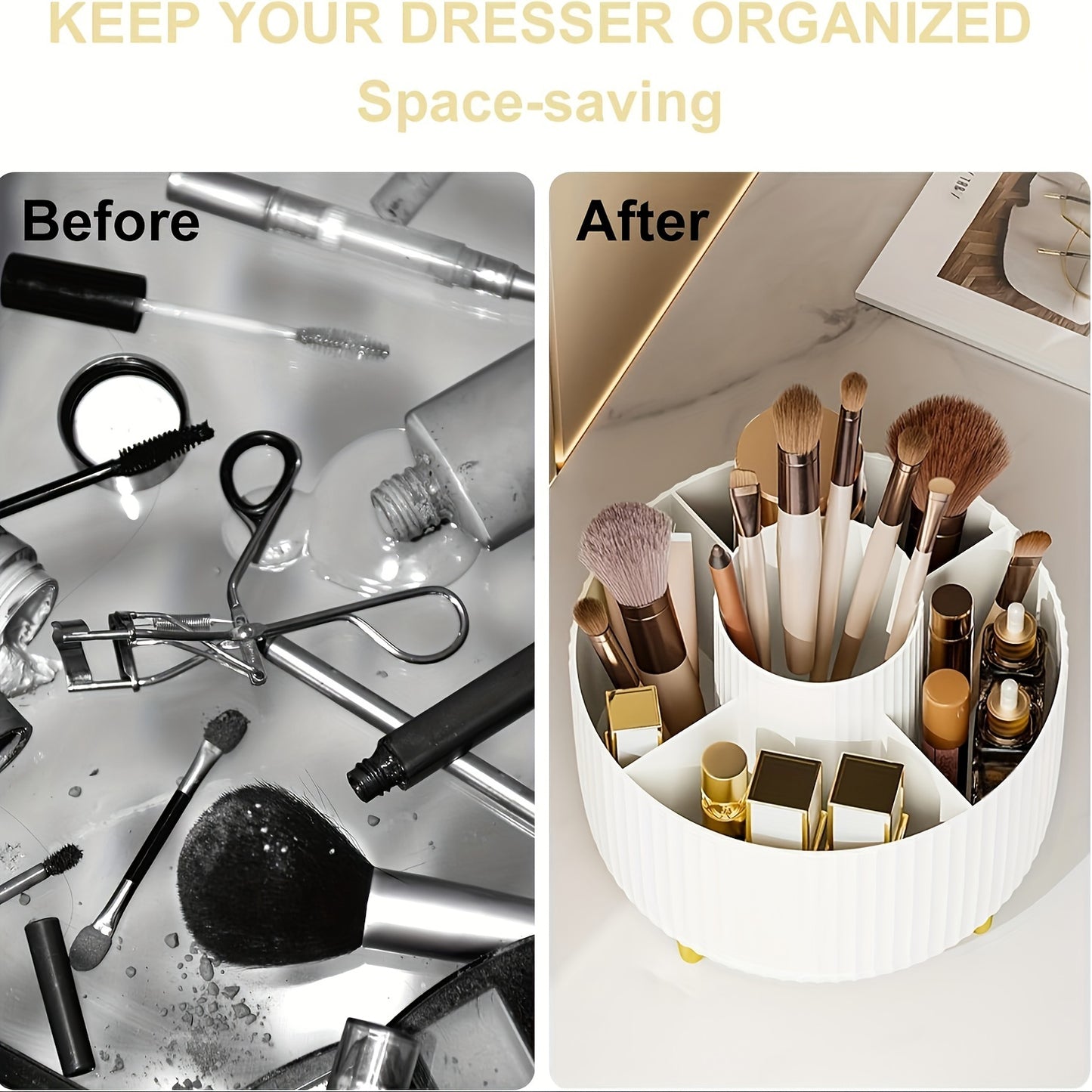 Rotating Makeup Station - 360 Degree Swivel, High-Gloss ABS Plastic, Minimalist Design, Ample Storage, Perfect for Bedroom, Vanity, Bathroom Organization, Space-Saving, Easy Access, and Stylish Display