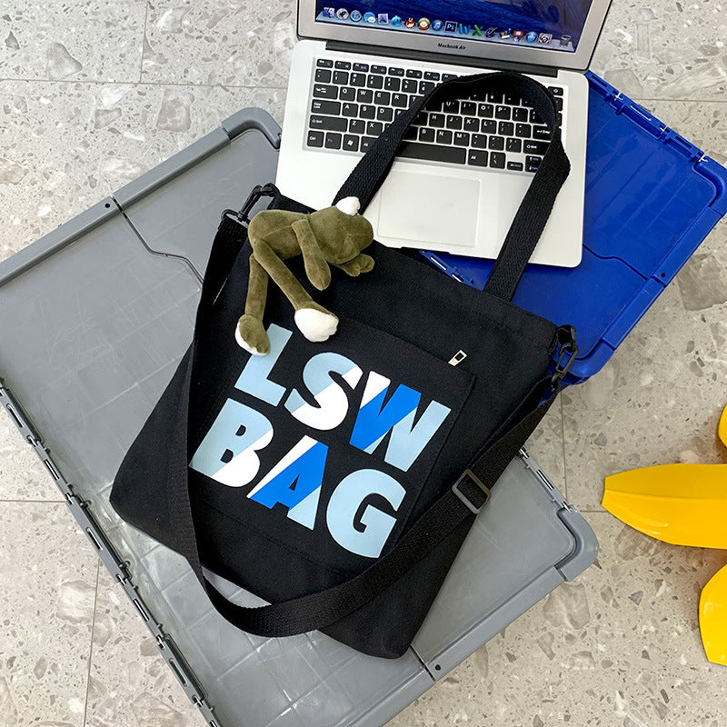 New Ins Letter Canvas Bag Unisex Diagonal Bag With Pendant Bag Dual-Purpose Canvas Bag
