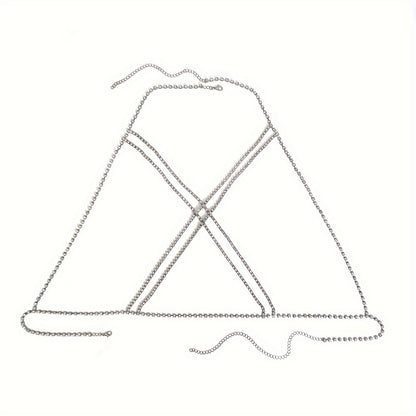 [Luxury Chest Chain Jewelry Shiny] Luxury Cross Chest Chain Shiny Rhinestones Body Chain Jewelry