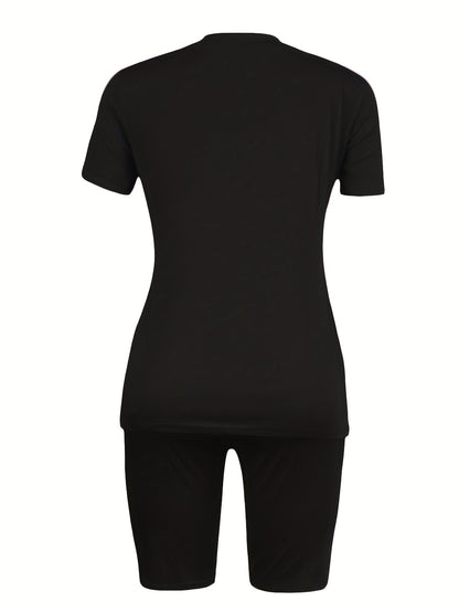 23 Number Print Two-Piece Outfit - Casual Short Sleeve T-Shirt & Biker Shorts Set - Comfortable, Relaxed Fit, Soft Fabric, Summer Essentials for Women